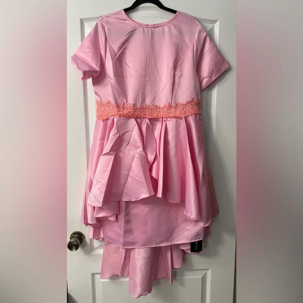 XPLUSWEAR Pink High-Low Dress with Lace Detail
